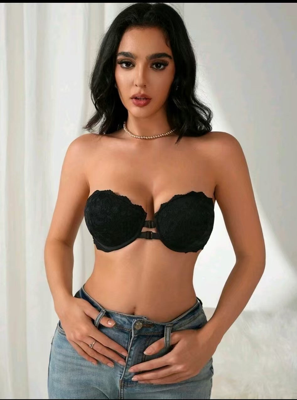 Lace Front-closure Strapless Push-up Bra