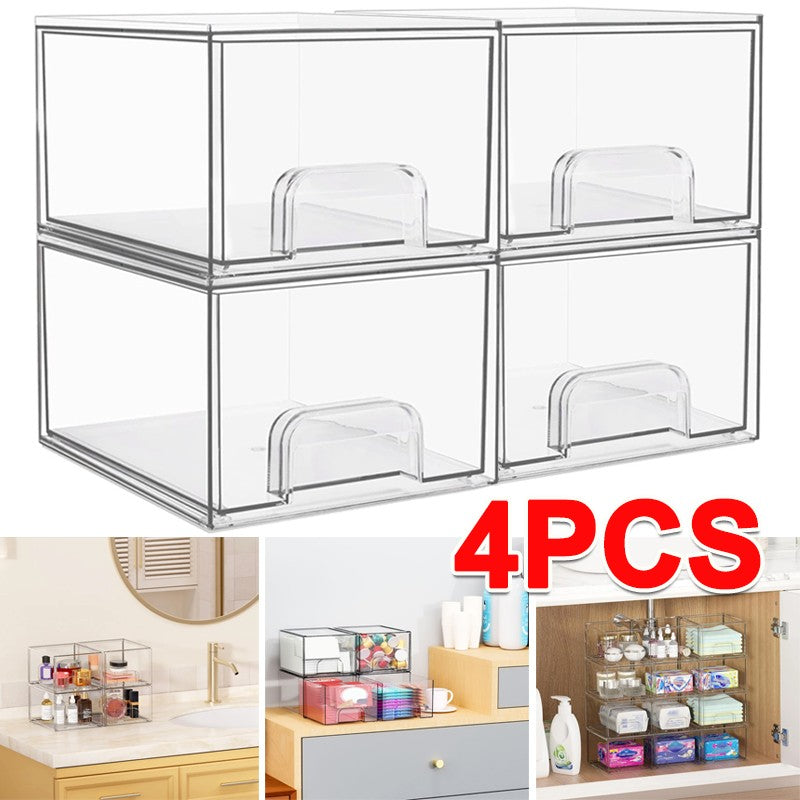 4 Clear Stackable Storage Drawer, 4.4 Inch Tall Acrylic Bathroom MakeupOrganiser