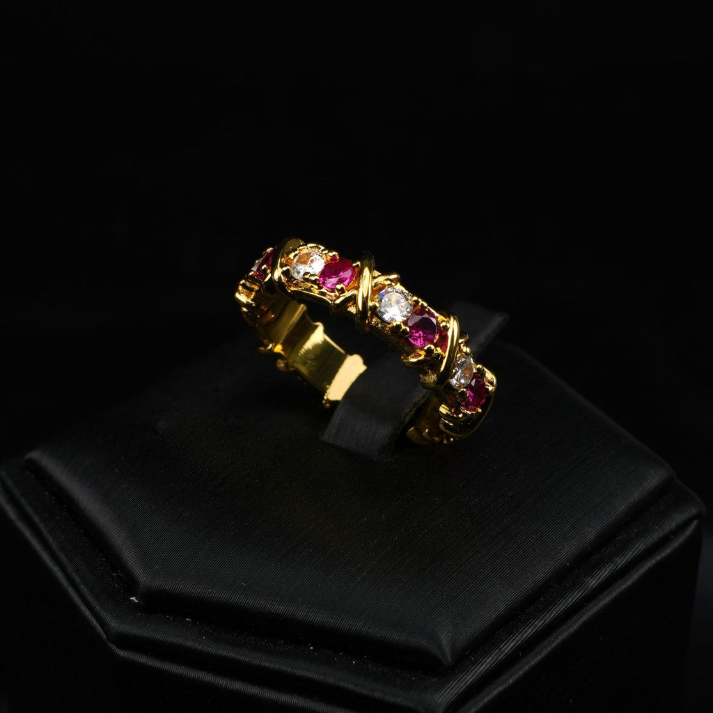 High Carbon Zircon Cross Row Ring For Women, Live Stream Bestseller Band, Real Gold Plated Copper Light Luxury Daily Versatile Jewelry