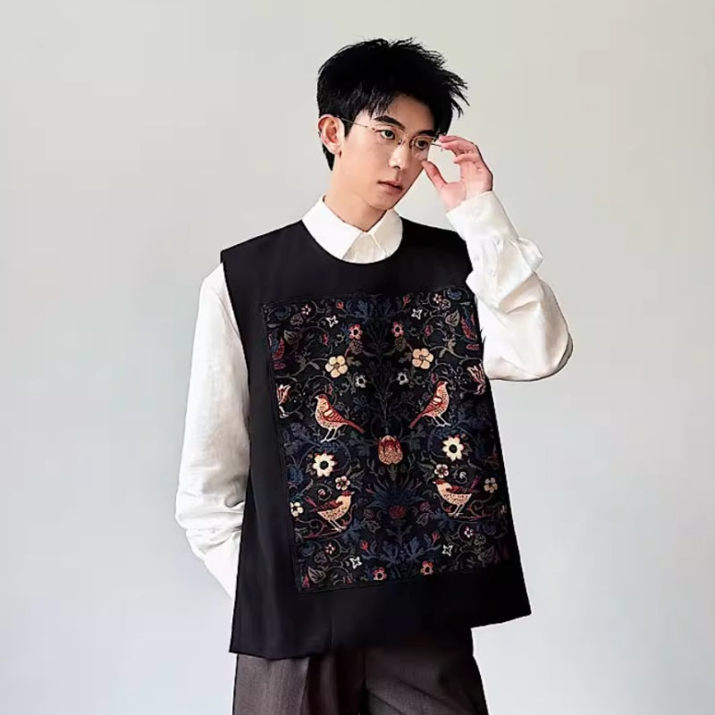 Retro Embroidered Jacquard High-end Spring Vest For Men