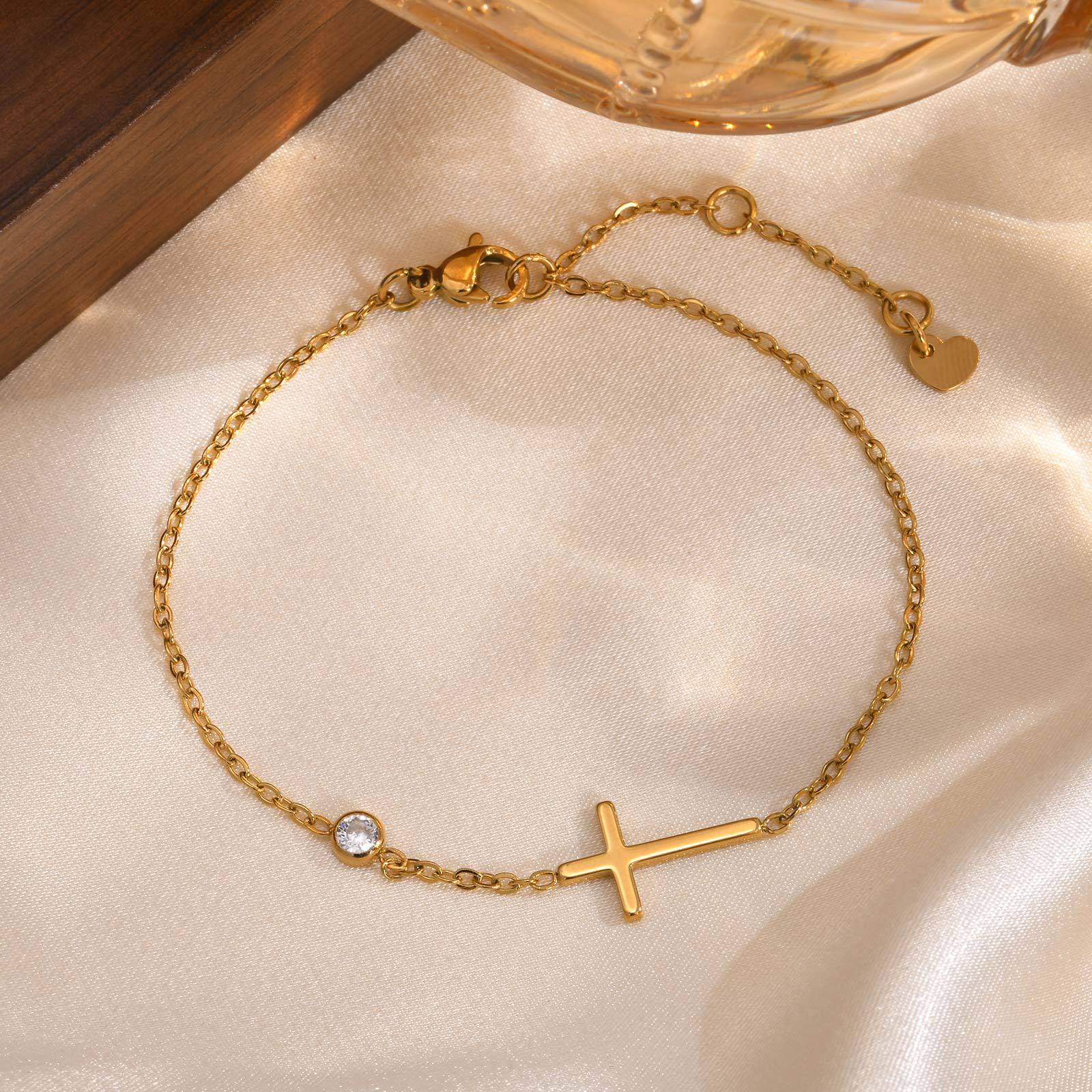 Womens Stainless Steel Cross Bracelet