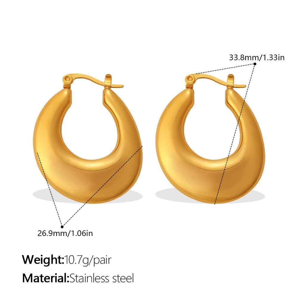 Fashion Exaggerated Metallic Gold Earrings, Simple & Versatile C-Shaped Half-Round Hoop Earrings