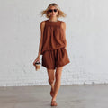 Womens Fashionable Retro Cotton-Linen Sleeveless Top And Wide-Leg Shorts Set