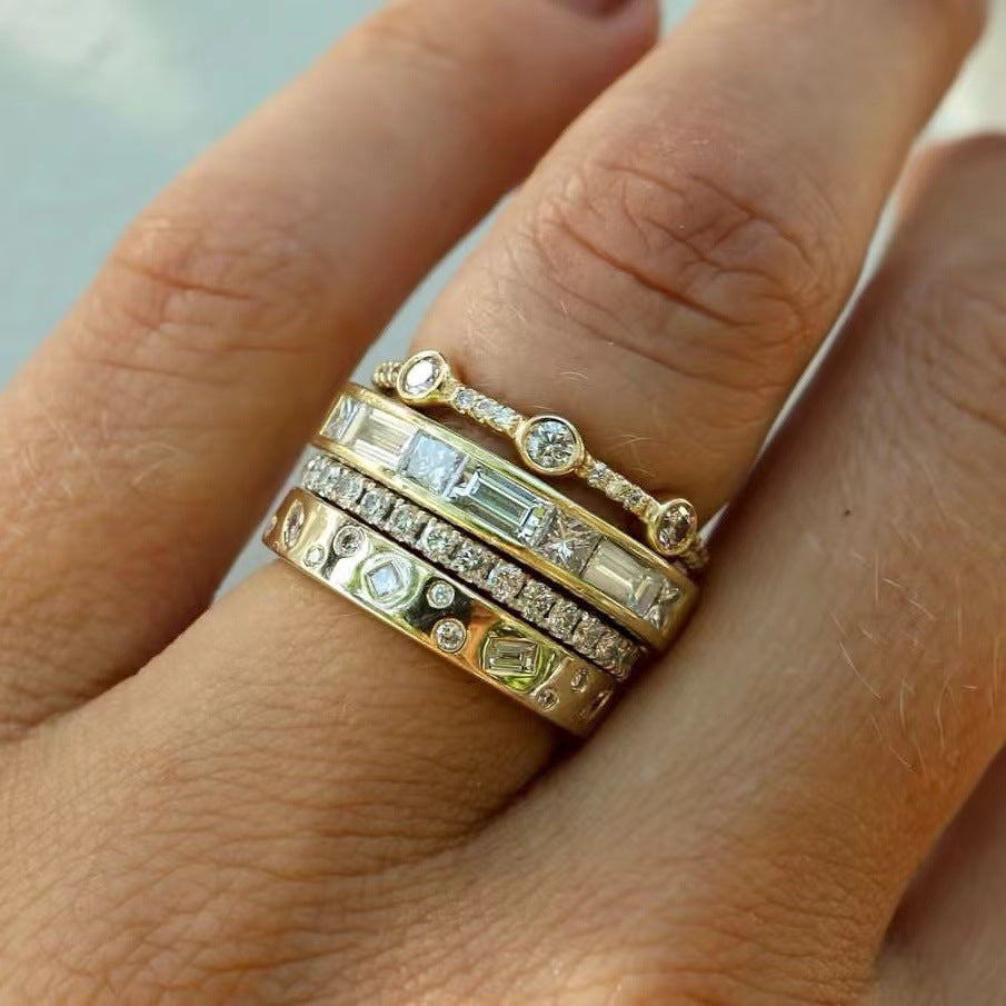 Gold-plated Zircon-inlaid Ring Set For Women