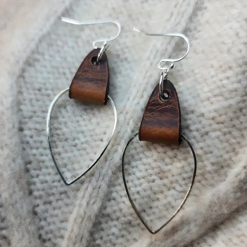 Retro Leather-wrapped Teardrop Earrings