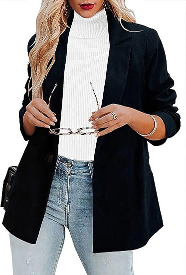 Women's Long-Sleeve Solid-Color Single-Breasted Blazer