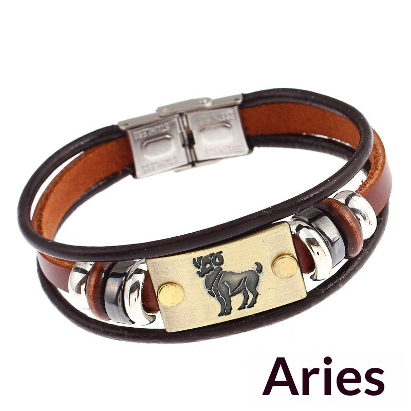 Creative Fashionable Versatile 12-sign Leather Bracelet