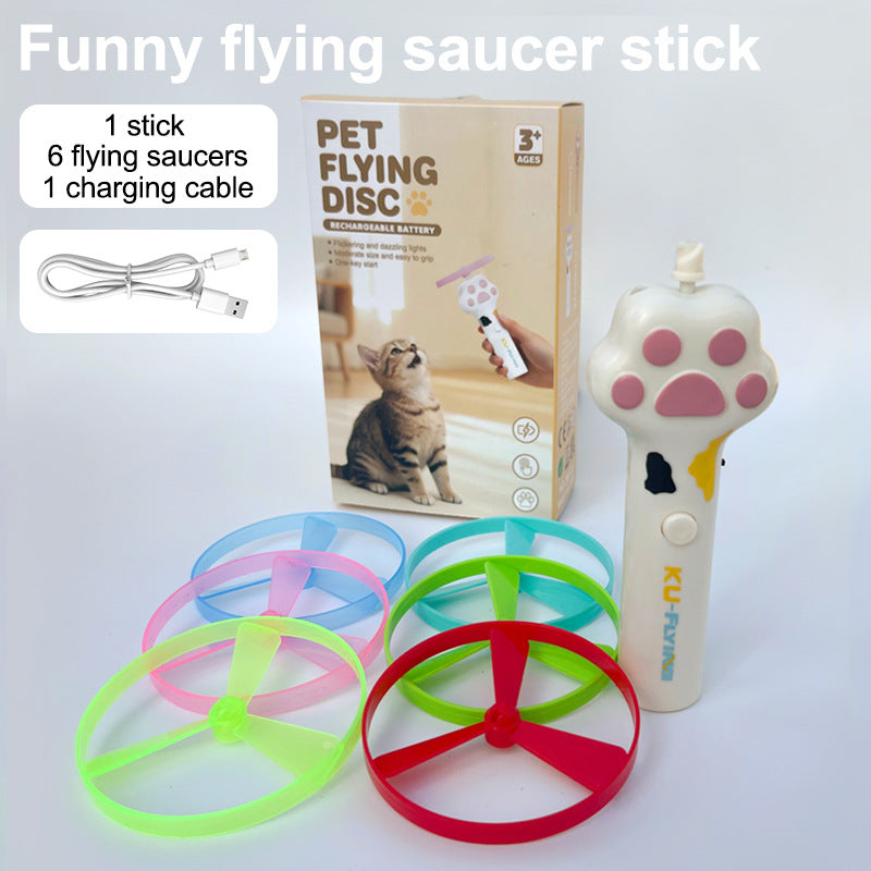 Cat Fetch Toy Launcher,Flying Disc Launcher Toy Rechargeable With 6 Flying Discs,Flying Cat Toy Disc Launcher For Kitten Dog Playing Interactive Hunting Tracking Toys For Outdoor Indoor