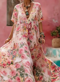 Women's Printed Elegant V-Neck Long Dress