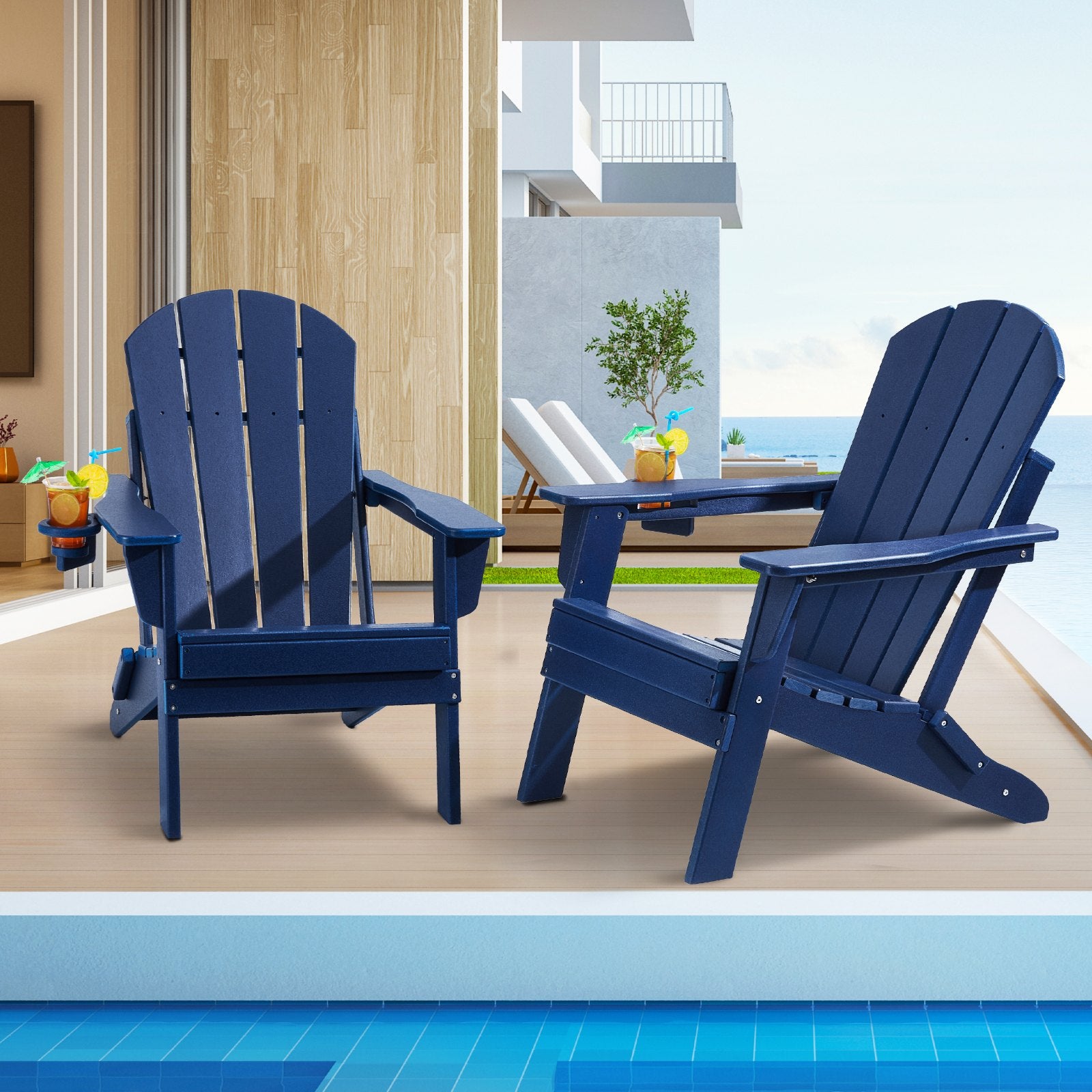 Adirondack Chair Plastic 2-Piece Set Weatherproof Portable