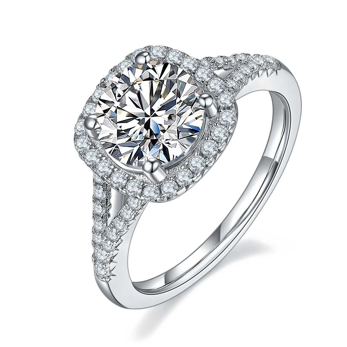 A 2-carat Luxury And Fashionable Light Luxury Jewelry Silver Ring Set With Top-quality Moissanite, S925 Silver Plated With Platinum