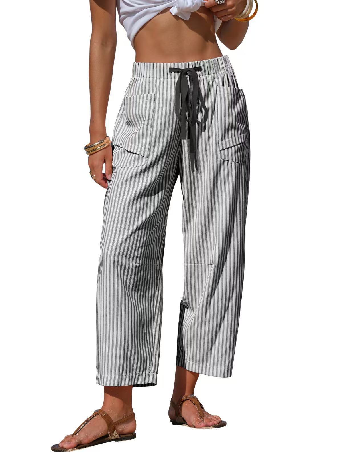 Casual Striped Drawstring Design Pocketed Loose-Fit TK Lounge Pants