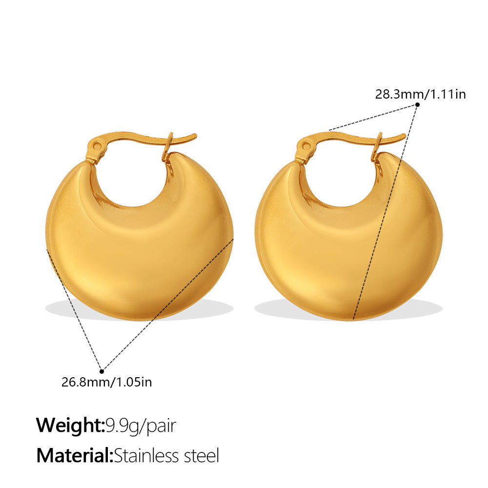 Fashion Exaggerated Metallic Gold Earrings, Simple & Versatile C-Shaped Half-Round Hoop Earrings