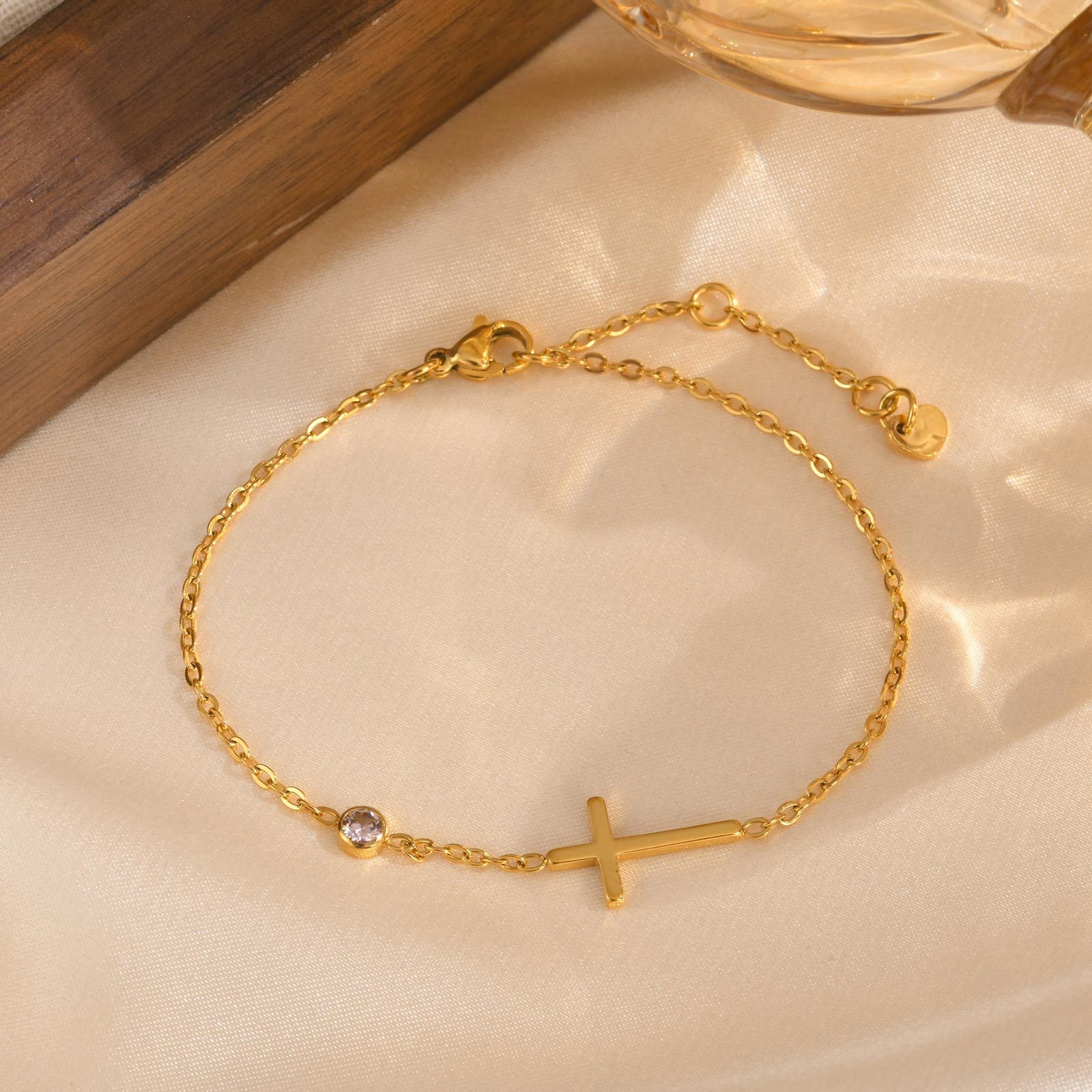 Womens Stainless Steel Cross Bracelet