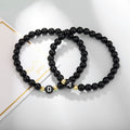 Bright Black Round-bead Agate Womens Bracelet