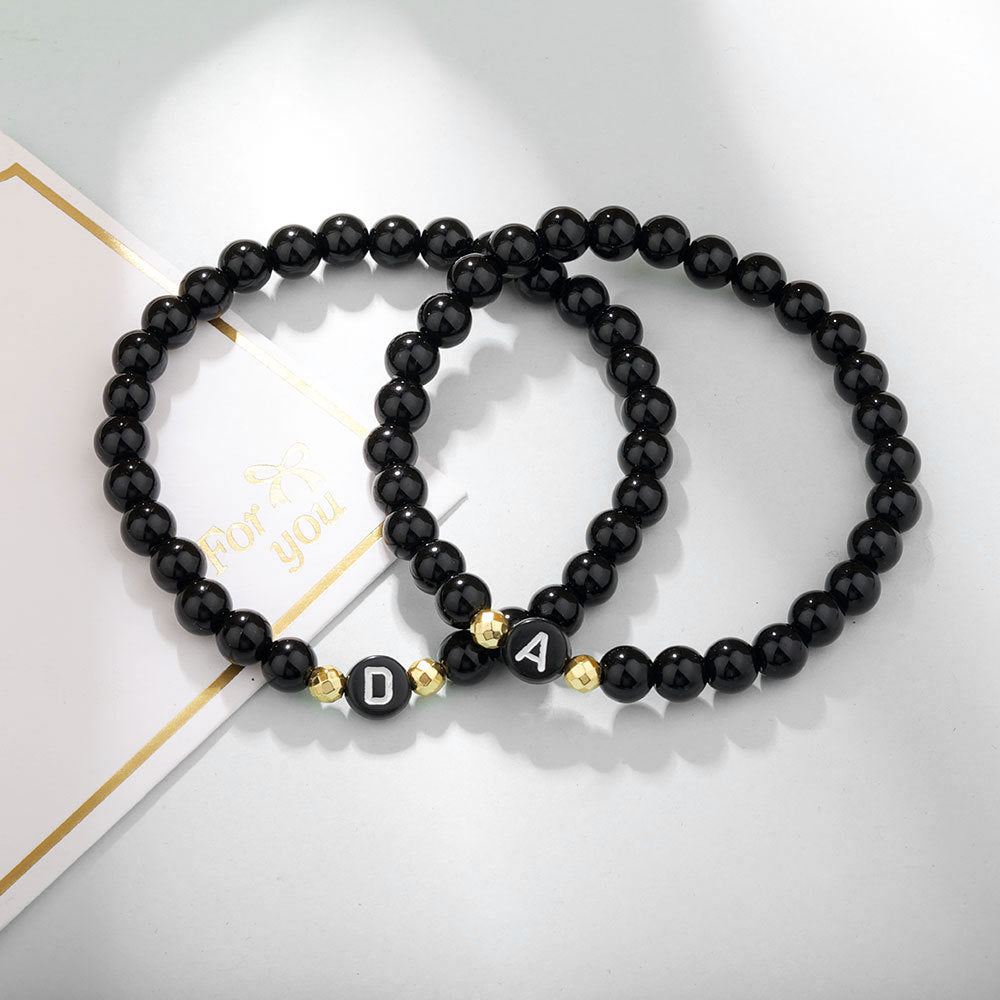 Bright Black Round-bead Agate Womens Bracelet