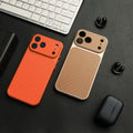 Leather Diamond Pattern Full Coverage Phone Case with Large Window for 17 Pro Max 16 Pro 15 Pro Soft TPU Back Cover