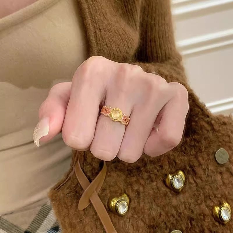 Trendy Summer Minimalist Ring, Premium Zircon Natural Colored Gemstone, Niche High-end Couple Open Ring