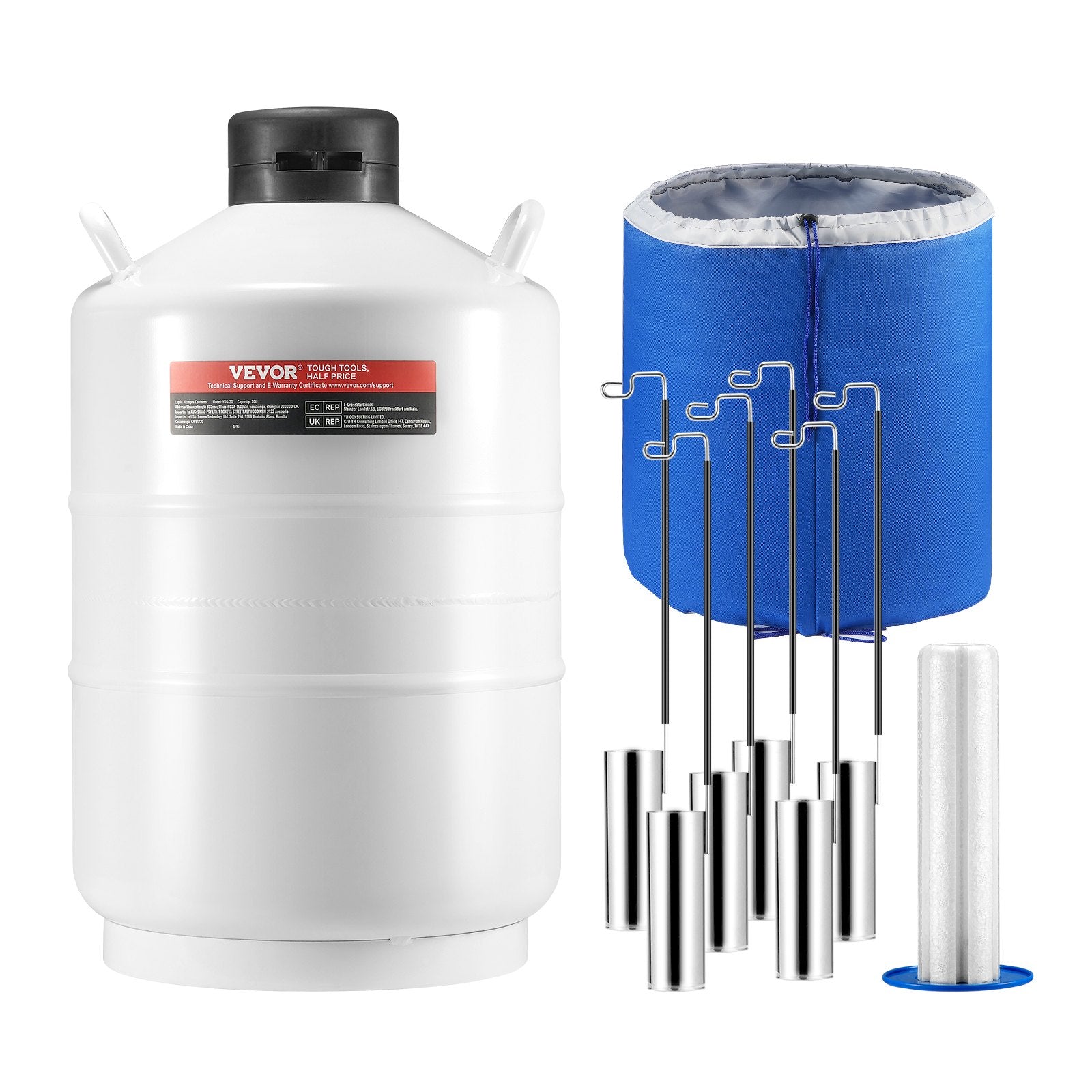 20L Liquid Nitrogen Tank, Aluminum Alloy LN2 Dewar with 6 Canisters and Carrying Bag with Strap, Cryogenic Tank for the Beauty Industry