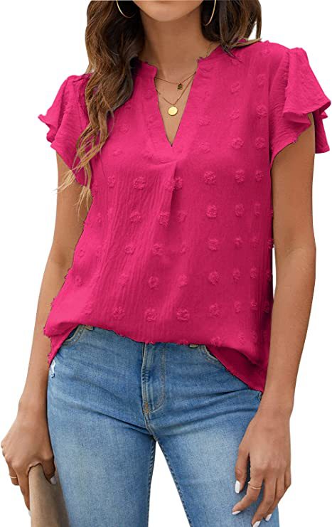 Women's Ruffle-Sleeve Puff-Ball Top Chiffon Blouse