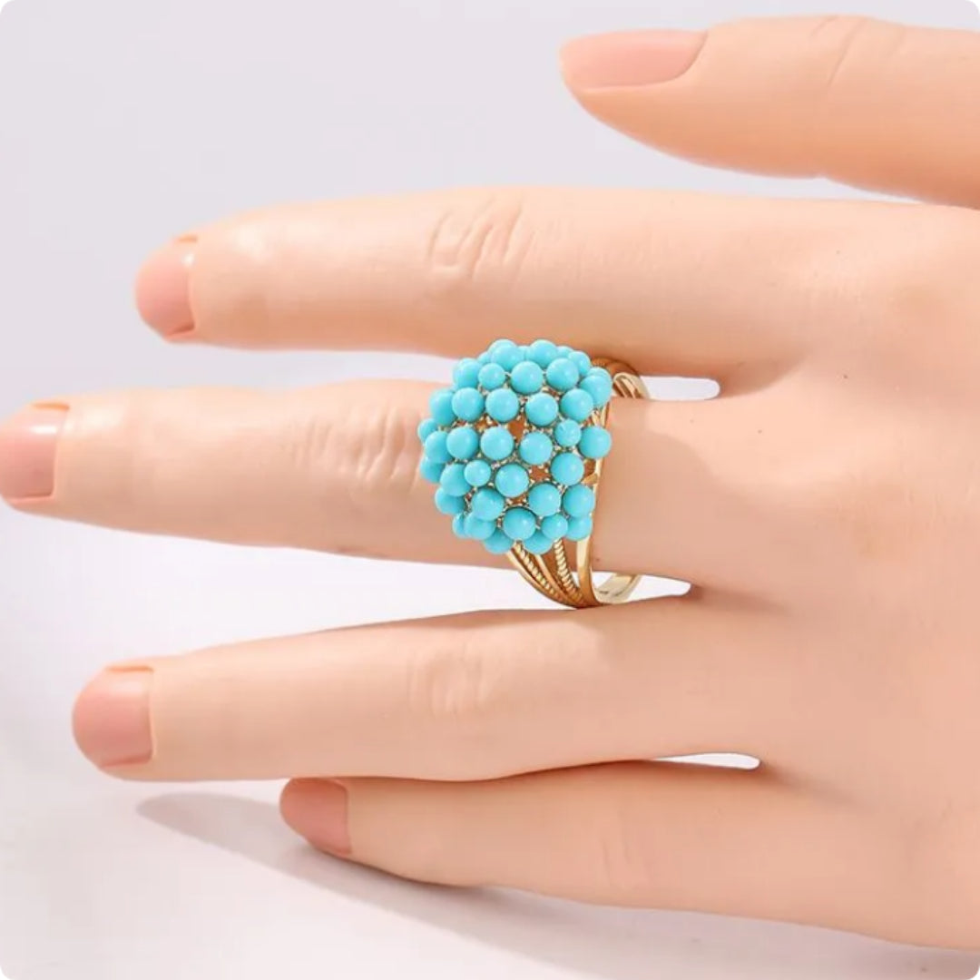 European And American Copper Plated Imitation Turquoise Cluster Ring For Women's Fashion