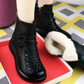 Womens Soft Leather Round-toe Soft-soled Fleece-lined Warm Boots