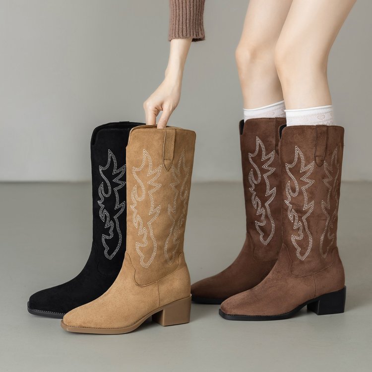 Womens Retro Embroidered Western Cowboy Boots