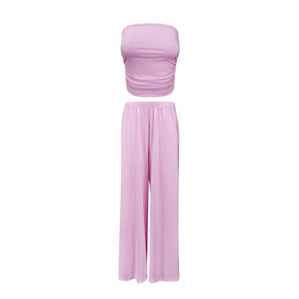 Sleeveless Tube Top And Loose Wide-leg Pants Womens Outfit