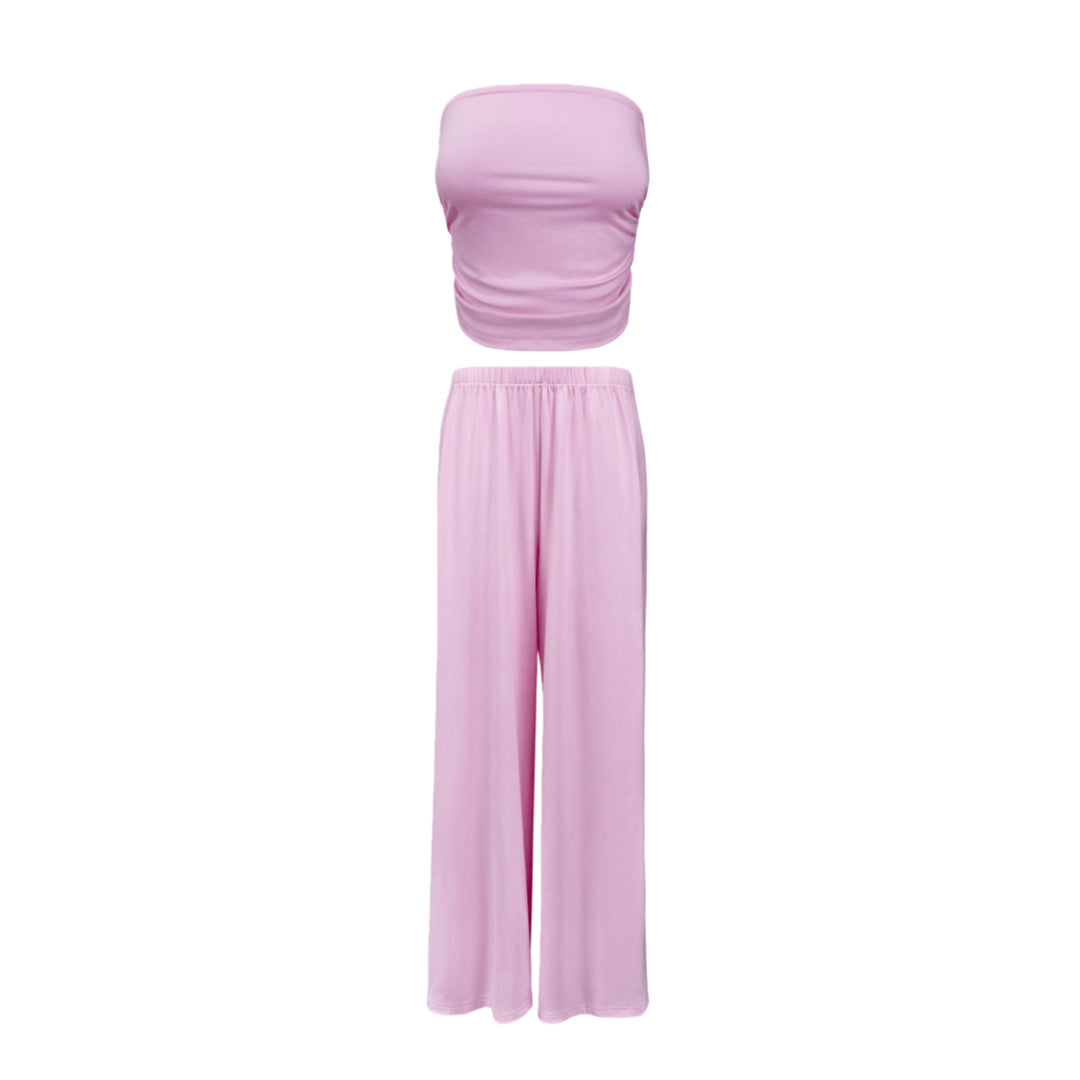 Sleeveless Tube Top And Loose Wide-leg Pants Womens Outfit