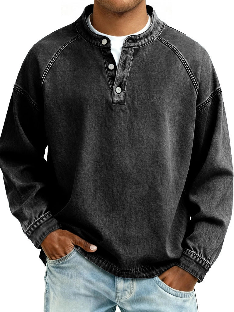 Men's Solid-Colored Casual Top Vintage Long-Sleeve Shirt