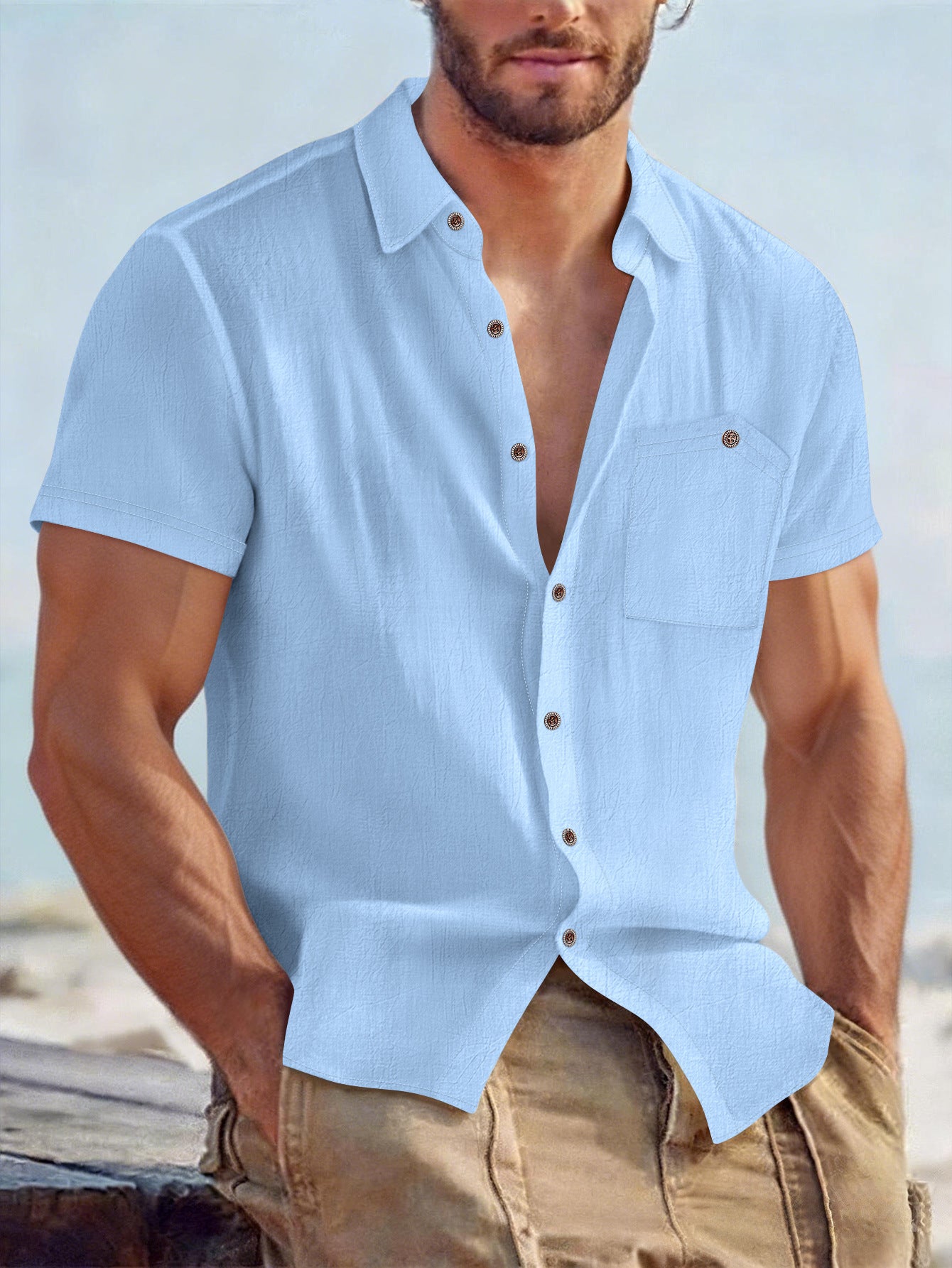 Short-sleeved Casual Breathable Mens Shirt