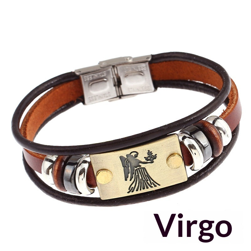 Creative Fashionable Versatile 12-sign Leather Bracelet