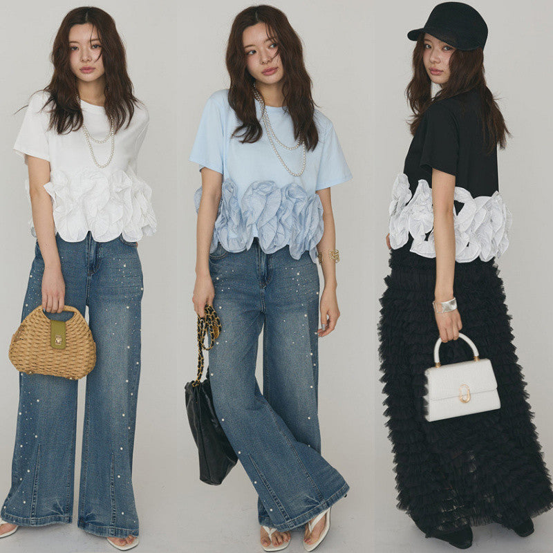 Heavy-duty Jacquard Patchwork Lace Breathable Womens Top