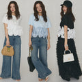 Heavy-duty Jacquard Patchwork Lace Breathable Womens Top
