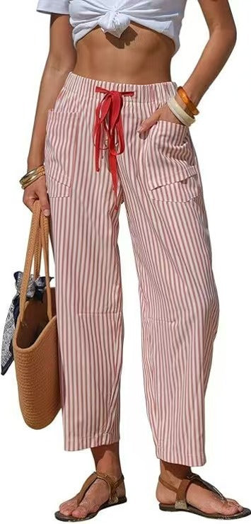 Casual Striped Drawstring Design Pocketed Loose-Fit TK Lounge Pants