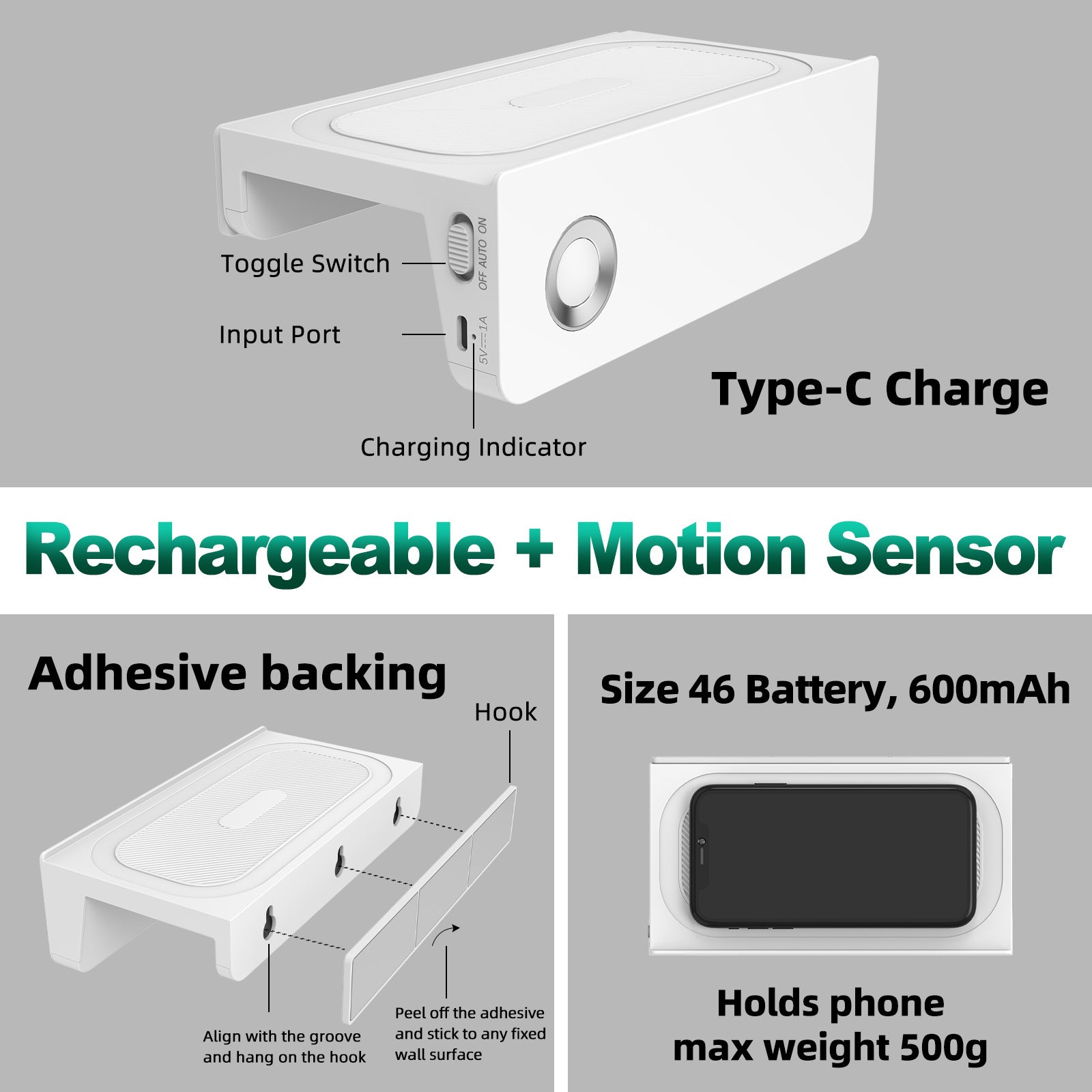 Toilet Light Rechargeable Human Body Induction