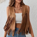 Womens Tassel Sleeveless Vest With Suede Tassels