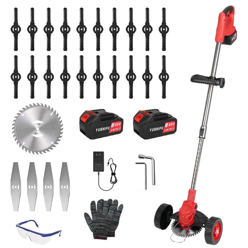 3 In 1 Electric Cordless Grass Wacker Battery Powered Grass Trimmer With Wheels Adjustable Head Extendable Length Rechargeable Lightweight Lawn Trimmer With 2Pcs 2500mAh Batteries