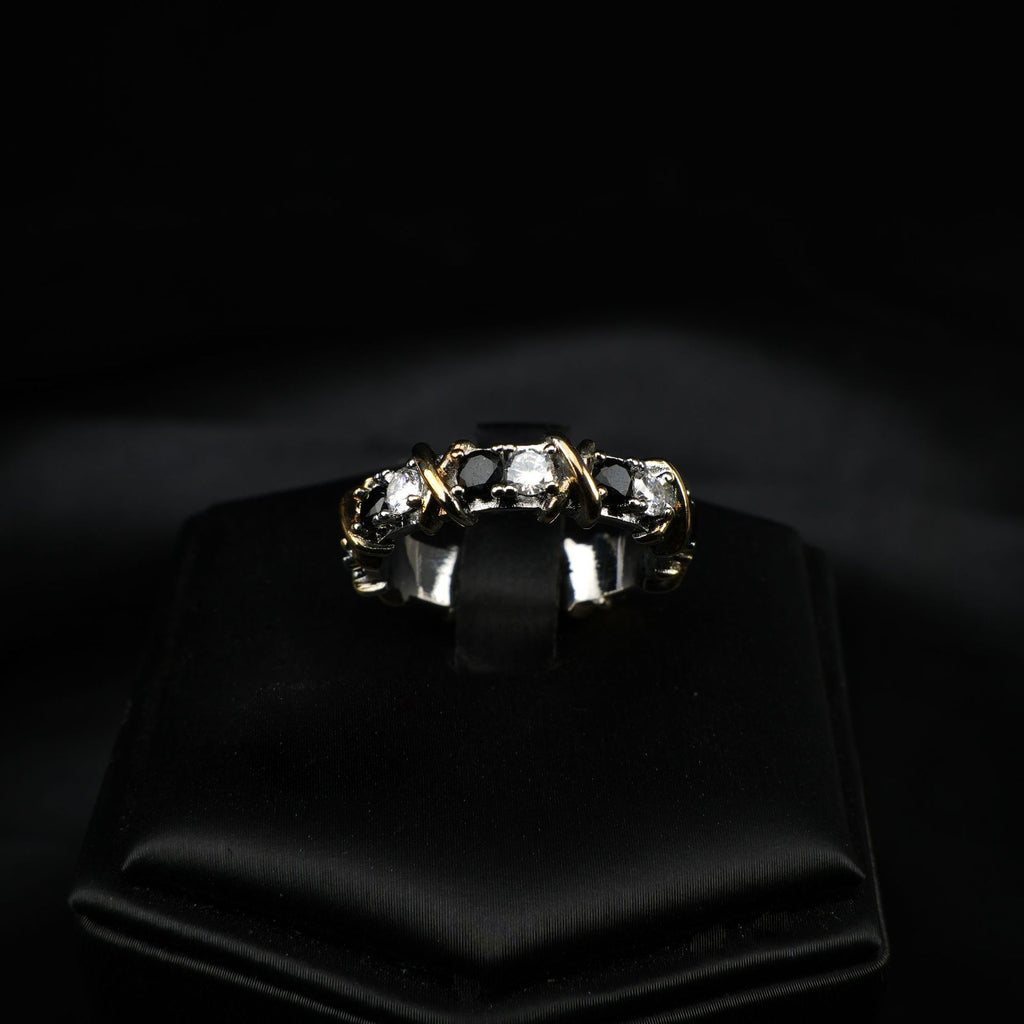 High Carbon Zircon Cross Row Ring For Women, Live Stream Bestseller Band, Real Gold Plated Copper Light Luxury Daily Versatile Jewelry