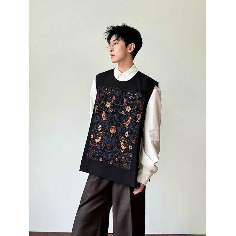 Retro Embroidered Jacquard High-end Spring Vest For Men