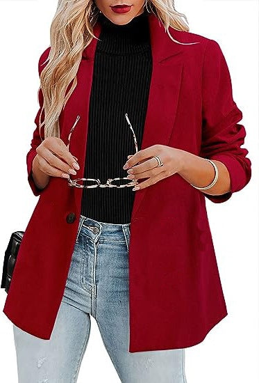 Women's Long-Sleeve Solid-Color Single-Breasted Blazer