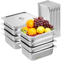 8-Pack Hotel Pans, Half Size, Anti-Jam Steam Pan with Lid, 0.8mm Thick Stainless Steel Steam Table Pan