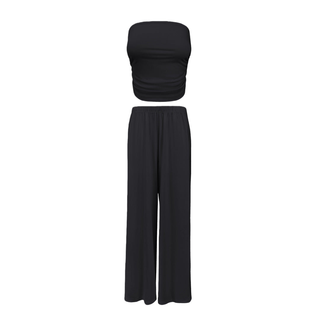 Sleeveless Tube Top And Loose Wide-leg Pants Womens Outfit