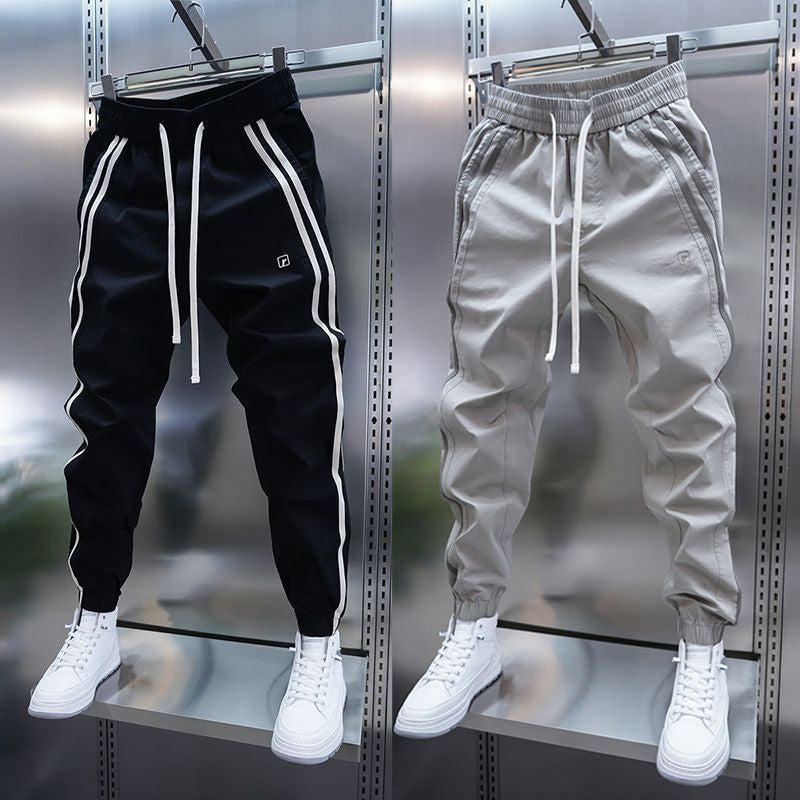 Mens Solid-Color Striped Loose Casual Pants