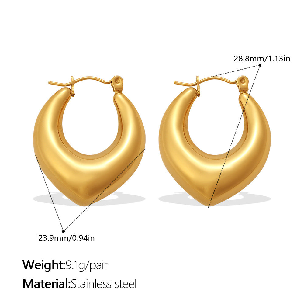 Fashion Exaggerated Metallic Gold Earrings, Simple & Versatile C-Shaped Half-Round Hoop Earrings
