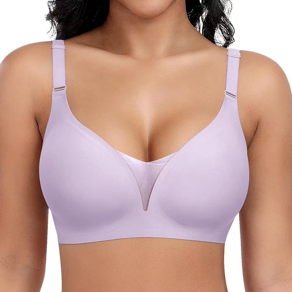 Plus Size Deep V Shiny Seamless Underwear Wireless Bra
