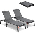 Outdoor Chaise Lounge Chairs, Aluminum Patio Recliner with 5 Adjustable Positions, Folding Pool Lounge Chairs, Fully Flat Sun Loungers for Patio