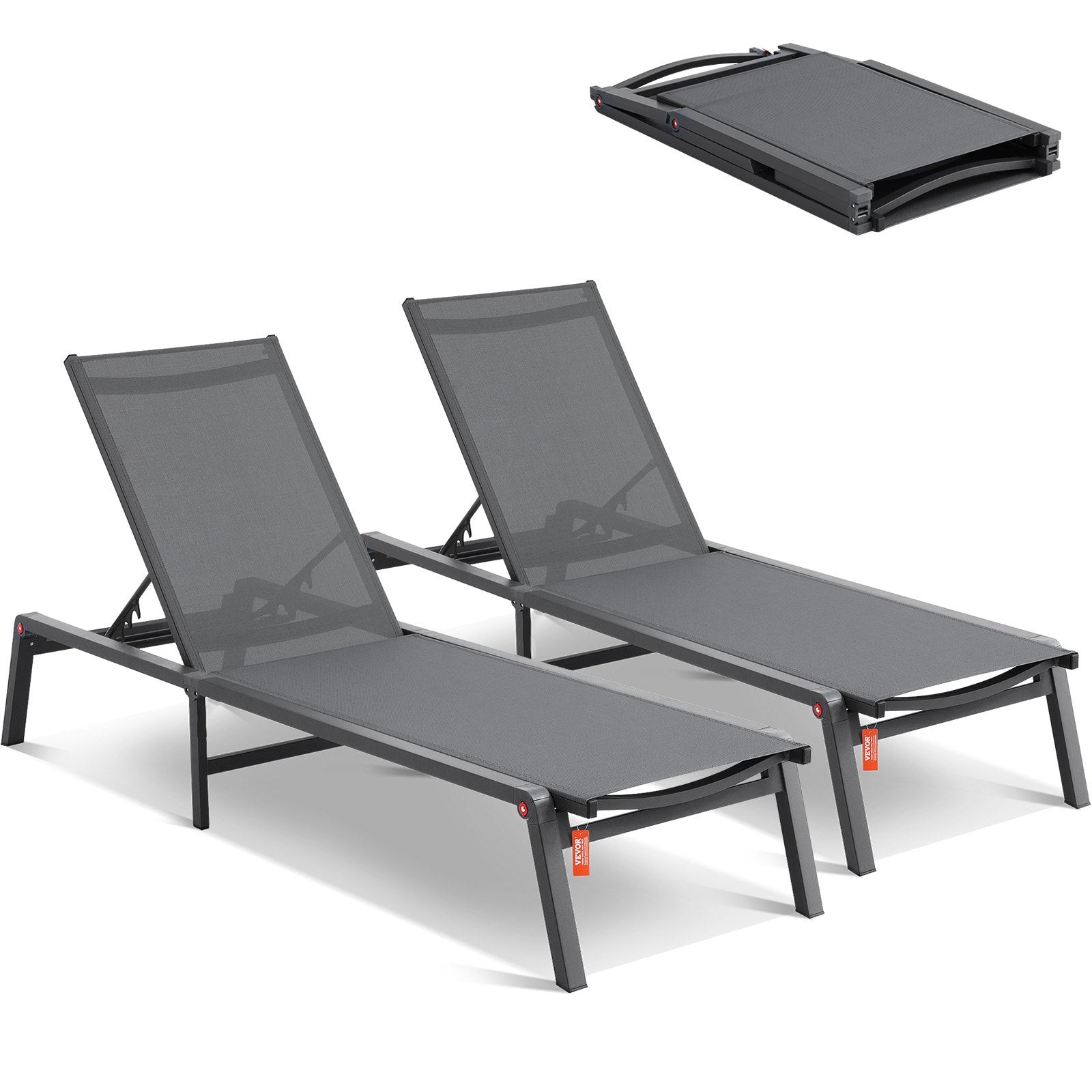 Outdoor Chaise Lounge Chairs, Aluminum Patio Recliner with 5 Adjustable Positions, Folding Pool Lounge Chairs, Fully Flat Sun Loungers for Patio