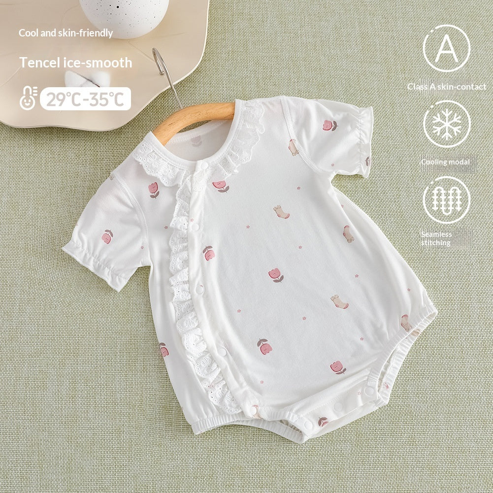 Modal Baby Romper, Summer Thin Bodysuit, Girls Short-sleeve One-piece Romper, Anyang Infant Clothing, Class A