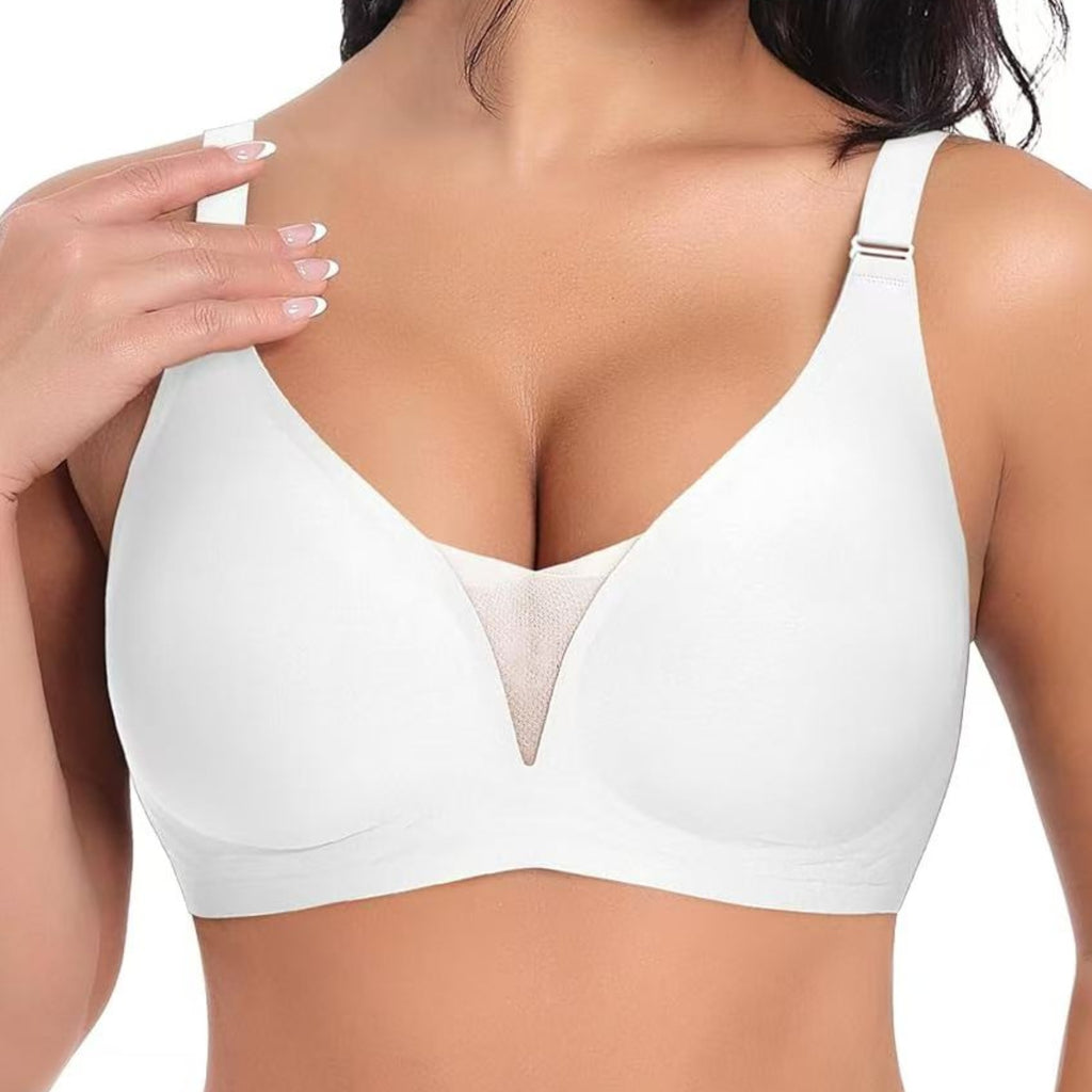 Plus Size Deep V Shiny Seamless Underwear Wireless Bra